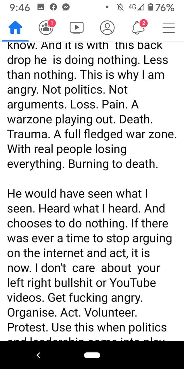 animal - . $ 4G 4 0 76% know. And it is with this back drop he is doing nothing. Less than nothing. This is why I am angry. Not politics. Not arguments. Loss. Pain. A warzone playing out. Death. Trauma. A full fledged war zone. With real people losing eve