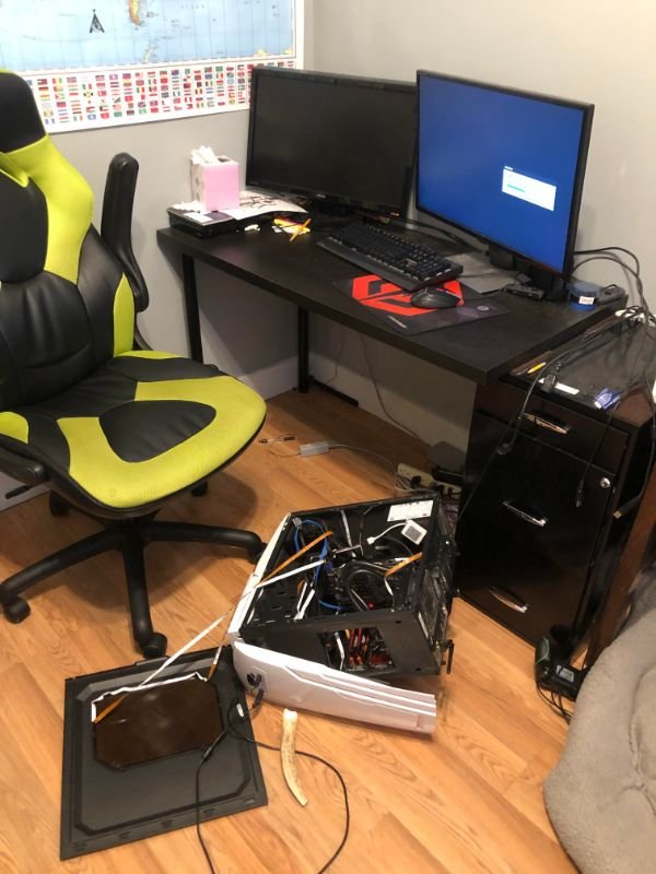 “My $1200 PC was just pulled off my desk by my dog.”