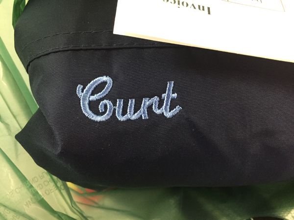 “I got my name embroidered on a work jacket. I think I chose the wrong font..”