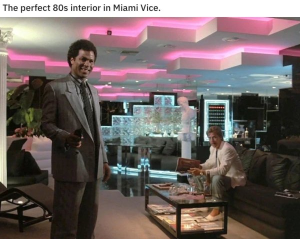 80s nostalgia - miami vice interior design - The perfect 80s interior in Miami Vice.