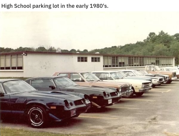 80s nostalgia - 1980s high school cars - High School parking lot in the early 1980's.