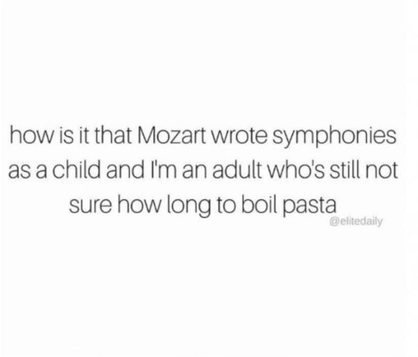 boudica quotes - how is it that Mozart wrote symphonies as a child and I'm an adult who's still not sure how long to boil pasta