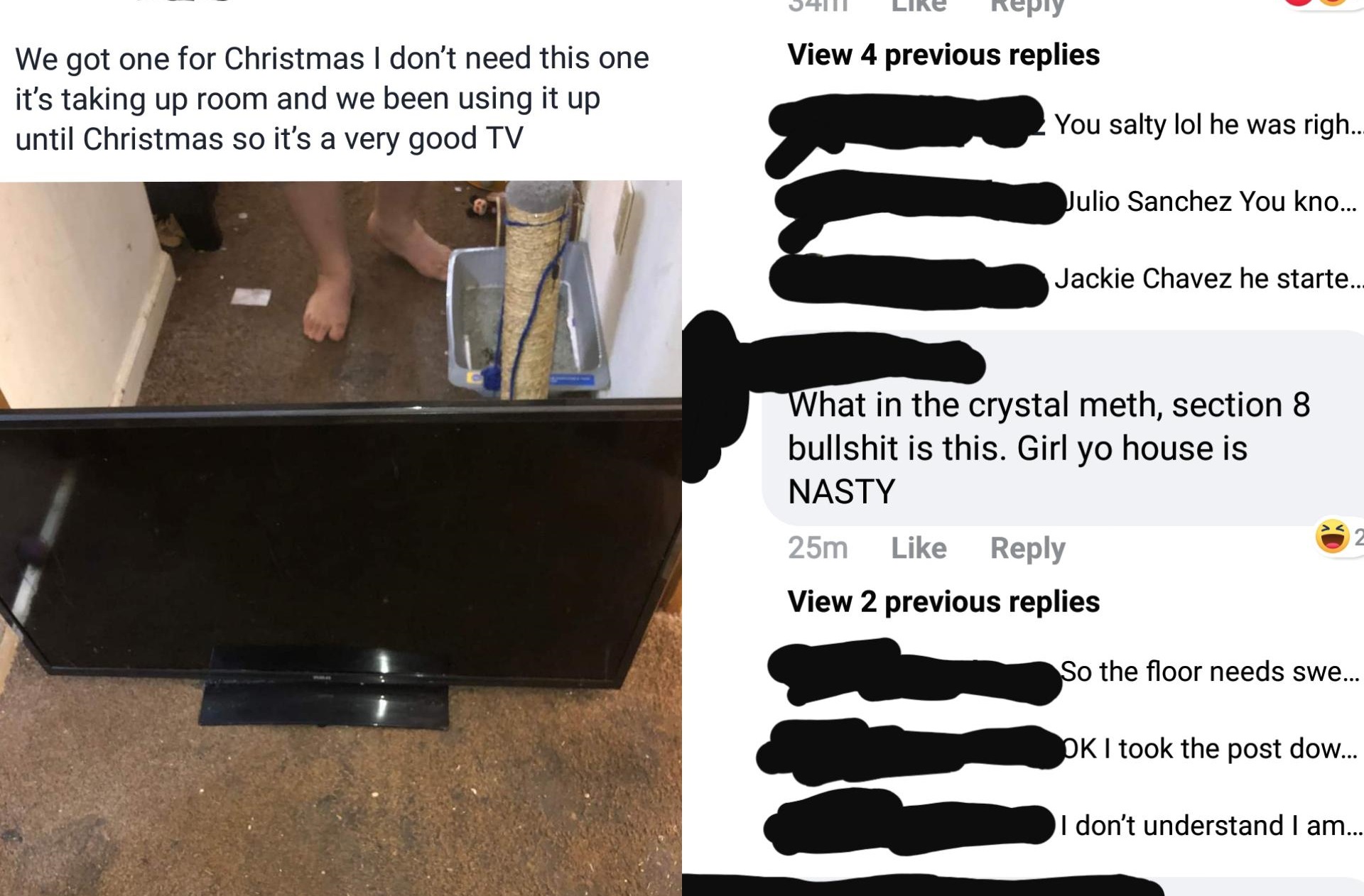 angle - 34111 View 4 previous replies We got one for Christmas I don't need this one it's taking up room and we been using it up until Christmas so it's a very good Tv You salty lol he was righ.. Julio Sanchez You kno... Jackie Chavez he starte... What in