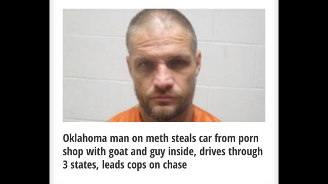 facial expression - Oklahoma man on meth steals car from porn shop with goat and guy inside, drives through 3 states, leads cops on chase