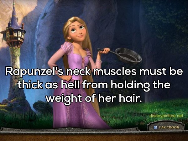 tangled rapunzel - Rapunzel's neck muscles must be thick as hell from holding the weight of her hair. disneypicture.net Facebook