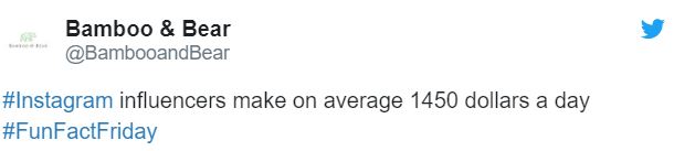 organization - Bamboo & Bear influencers make on average 1450 dollars a day