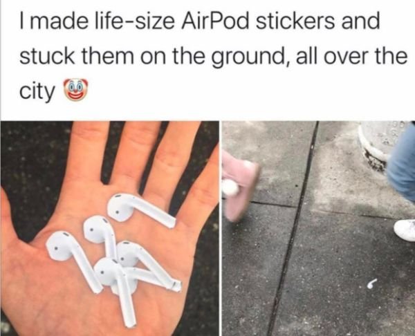 airpods stickers - I made lifesize AirPod stickers and stuck them on the ground, all over the city