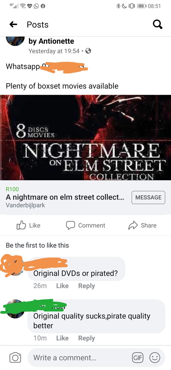 nightmare on elm street 3: dream warriors (1987) - 186 6 Posts by Antionette Yesterday at . Whatsapp Plenty of boxset movies available Discs Movies Nightmare On Elm Street Collection R100 A nightmare on elm street collect... Message Vanderbijlpark a Comme