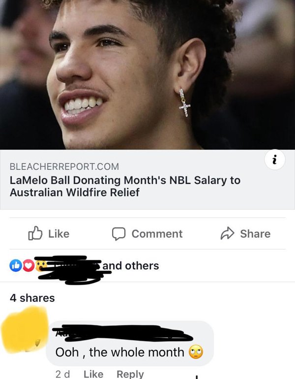lamelo ball - Strass Bleacherreport.Com LaMelo Ball Donating Month's Nbl Salary to Australian Wildfire Relief a Comment Dos...... and others 4 re Ooh, the whole month 2d