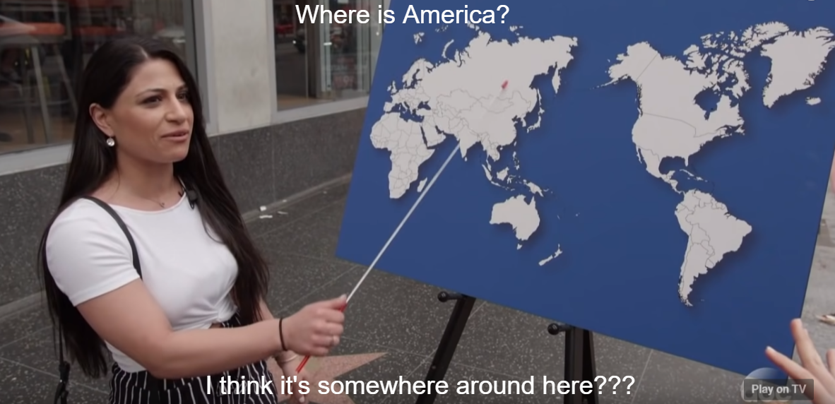 jimmy kimmel name a country - Where is America? I think it's somewhere around here??? Play on Tv