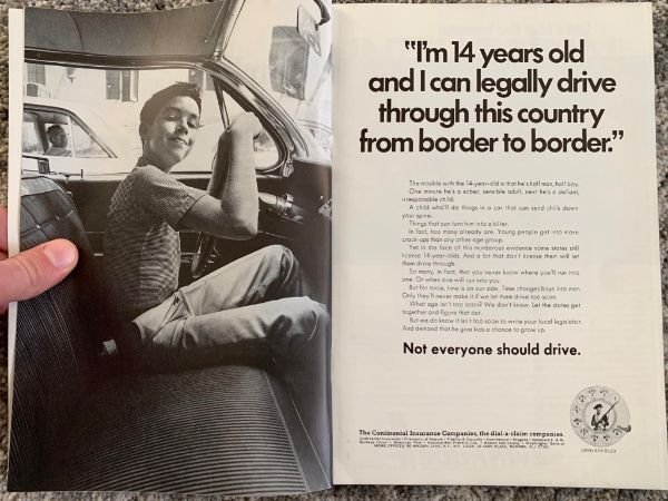“This ad from 1969 asking for the driving age to be increased from 14.”