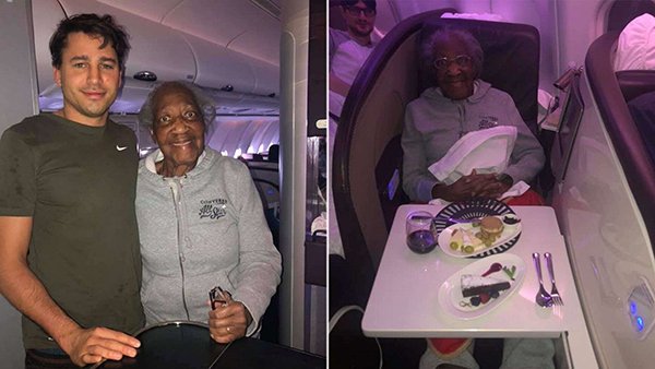 “Plane passenger gives first-class seat to 88-year-old woman, makes her ‘dream’ come true.”