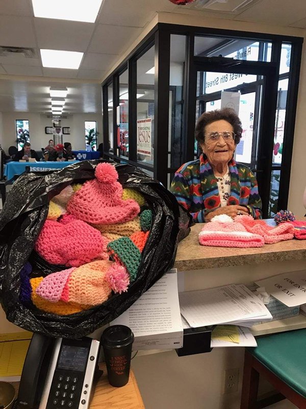 “She crocheted all these hats for a local shelter! It’s absolutely incredible! Happy Holidays Everyone :)”