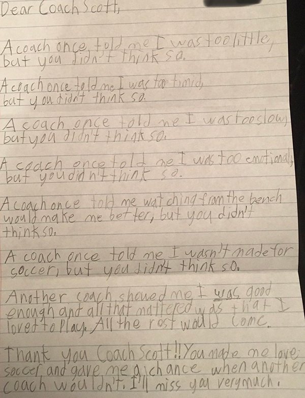 “Sometimes you wonder as a coach if you’re doing an ok job. Then you get handed this by one of your players.”