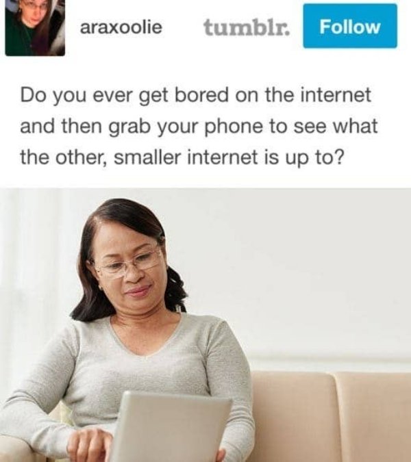 smaller internet - araxoolie tumblr. Do you ever get bored on the internet and then grab your phone to see what the other, smaller internet is up to?