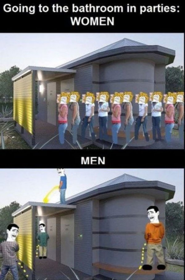 difference between man and woman funny - Going to the bathroom in parties Women Men
