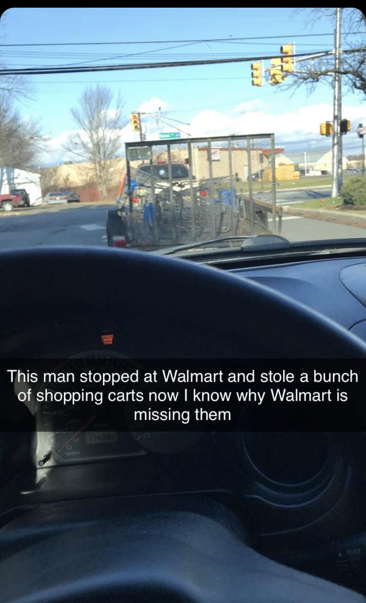 windshield - This man stopped at Walmart and stole a bunch of shopping carts now I know why Walmart is missing them
