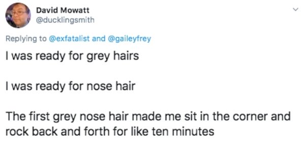 diagram - David Mowatt and I was ready for grey hairs I was ready for nose hair The first grey nose hair made me sit in the corner and rock back and forth for ten minutes