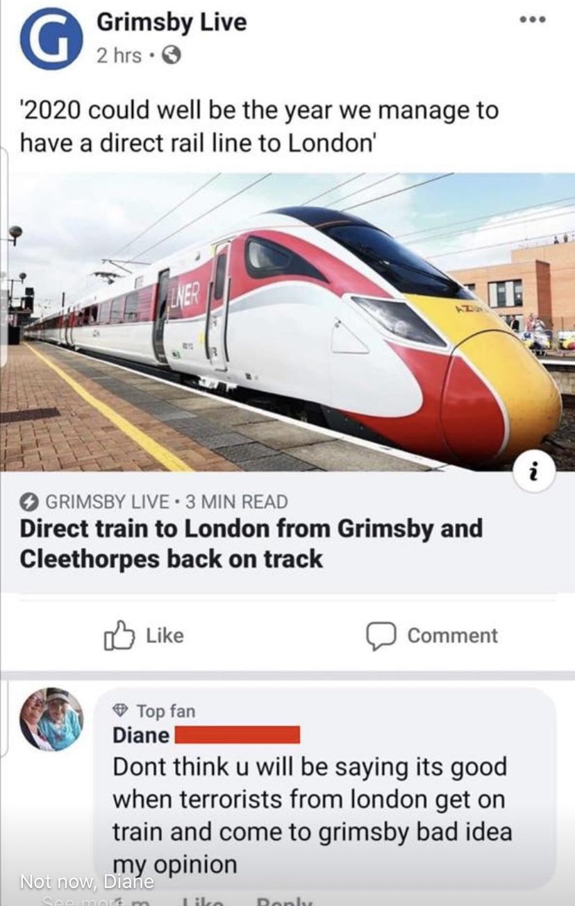 train - Grimsby Live 2 hrs. '2020 could well be the year we manage to have a direct rail line to London' A Grimsby Live 3 Min Read Direct train to London from Grimsby and Cleethorpes back on track Comment Top fan Diane Dont think u will be saying its good