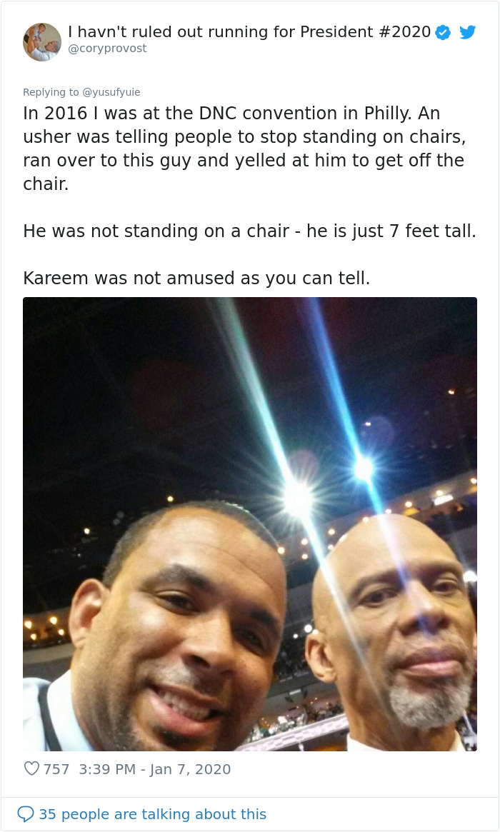 photo caption - I havn't ruled out running for President In 2016 I was at the Dnc convention in Philly. An usher was telling people to stop standing on chairs, ran over to this guy and yelled at him to get off the chair. He was not standing on a chair he 