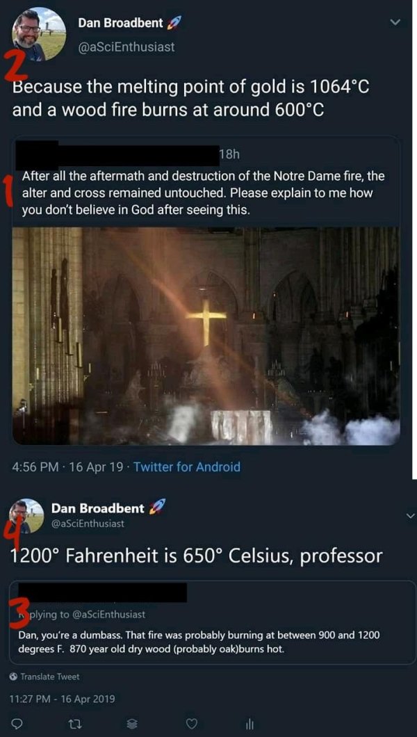 gold cross notre dame meme - Dan Broadbent Because the melting point of gold is 1064C and a wood fire burns at around 600C 18h After all the aftermath and destruction of the Notre Dame fire, the alter and cross remained untouched. Please explain to me how