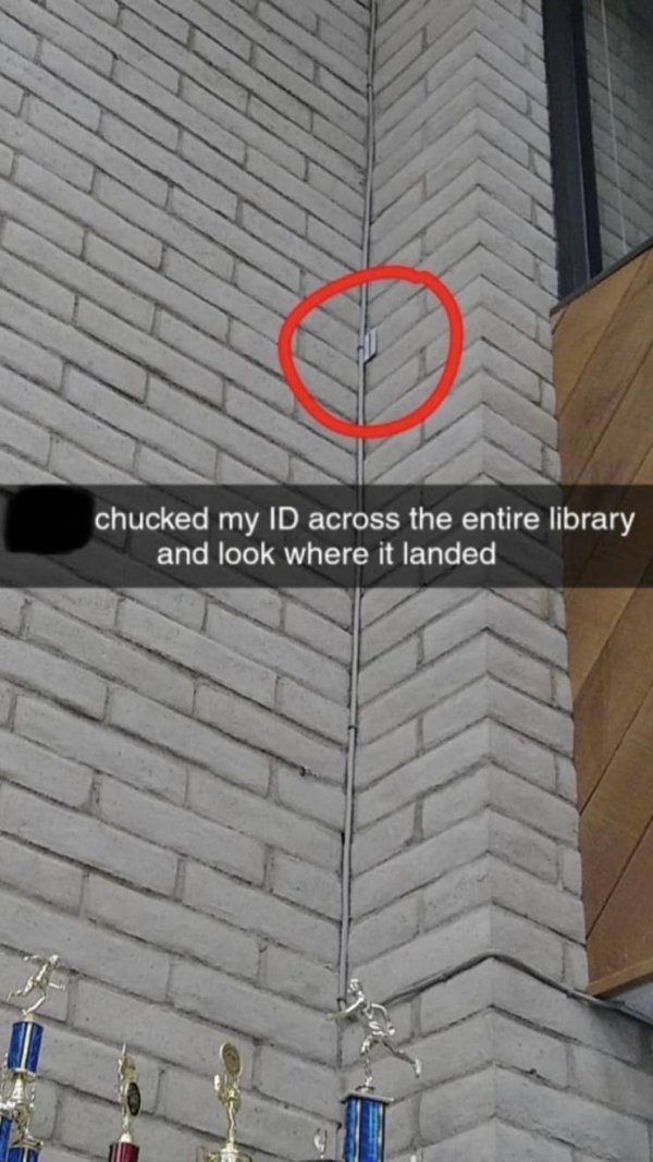wall - chucked my Id across the entire library and look where it landed