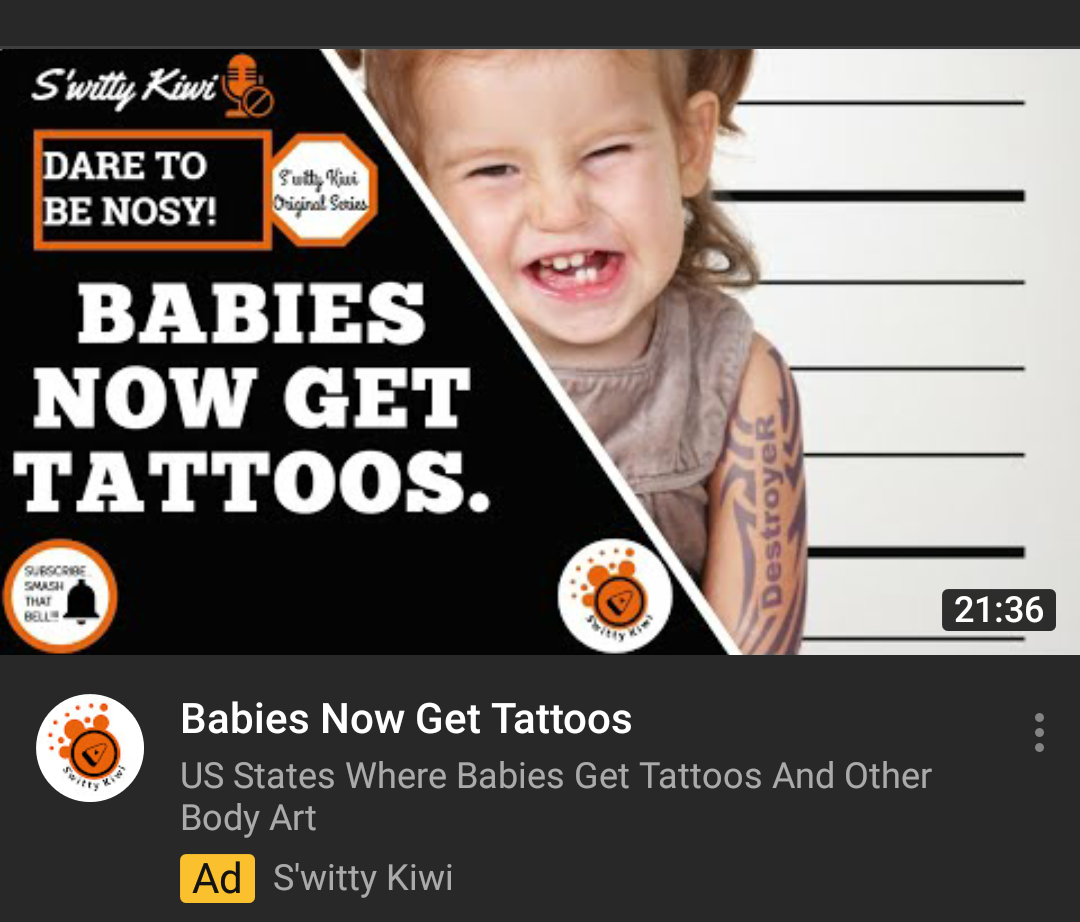 photo caption - S'writty Kini Dare To Be Nosy! Sud, ut Original Series Babies Now Get Tattoos. Destroyer Babies Now Get Tattoos Us States Where Babies Get Tattoos And Other Body Art Ad S'witty Kiwi