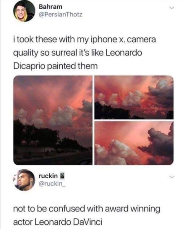 meme iphone x leonardo dicaprio - Bahram i took these with my iphone x. camera quality so surreal it's Leonardo Dicaprio painted them ruckin not to be confused with award winning actor Leonardo DaVinci
