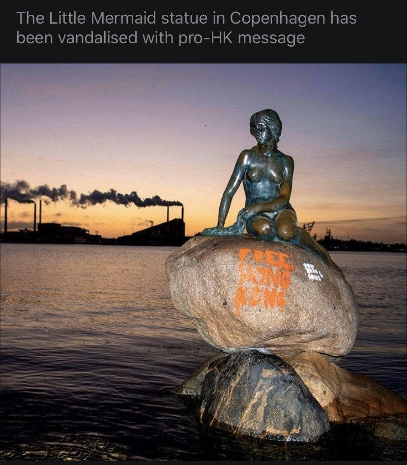 The Little Mermaid - The Little Mermaid statue in Copenhagen has been vandalised with proHk message