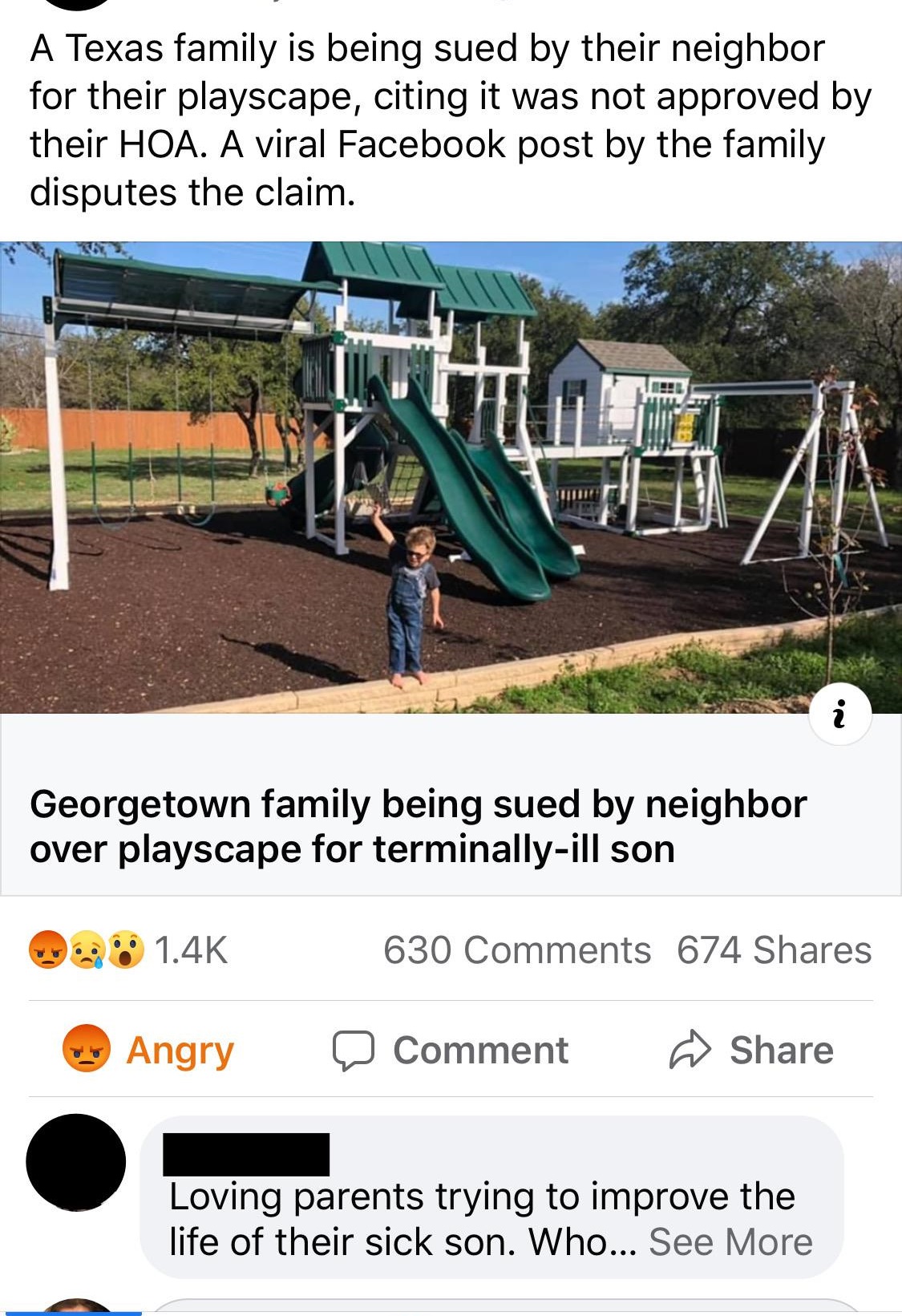 vehicle - A Texas family is being sued by their neighbor for their playscape, citing it was not approved by their Hoa. A viral Facebook post by the family disputes the claim. Georgetown family being sued by neighbor over playscape for terminallyill son 63
