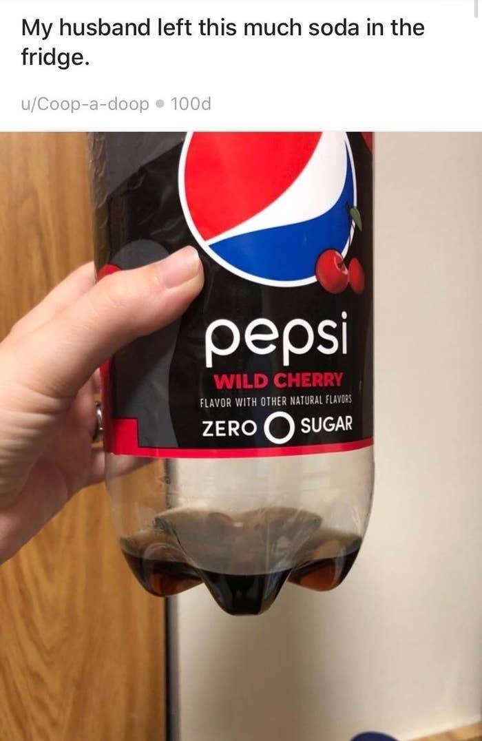glass - My husband left this much soda in the fridge. uCoopadoop 100d pepsi Wild Cherry Flavor With Other Natural Flavors Zero O Sugar