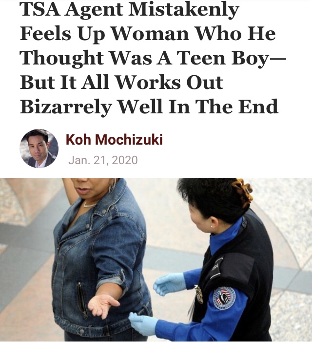 shoulder - Tsa Agent Mistakenly Feels Up Woman Who He Thought Was A Teen Boy But It All Works Out Bizarrely Well In The End Koh Mochizuki Jan. 21, 2020