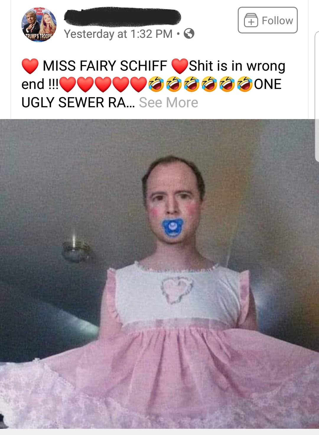 shoulder - Jo Chris Trum Trump'S Troops Yesterday at Miss Fairy Schiff Shit is in wrong end !!! OoooOOONE Ugly Sewer Ra... See More