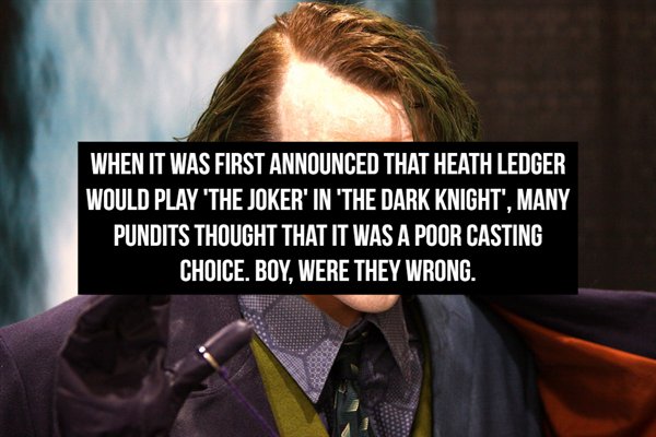 photo caption - When It Was First Announced That Heath Ledger Would Play 'The Joker' In 'The Dark Knight', Many Pundits Thought That It Was A Poor Casting Choice. Boy, Were They Wrong.