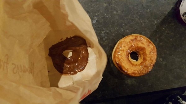 tim hortons donut stuck to bag