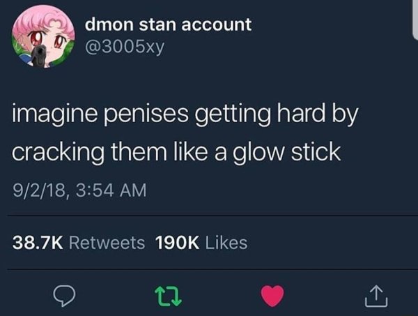 dick glow stick - dmon stan account imagine penises getting hard by cracking them a glow stick 9218,