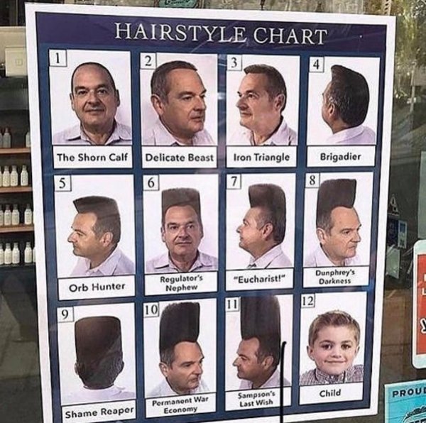 hairstyle chart shorn calf - Hairstyle Chart 2V The Shorn Calf Delicate Beast Iron Triangle Brigadier 5 Regulator's Nephew "Eucharist!" Dunphrey's Darkness Orb Hunter Child Proue Permanent War Economy Sampson's Last Wish Shame Reaper