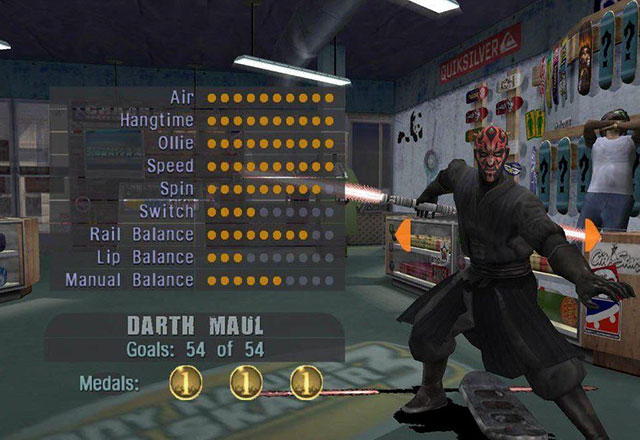 tony hawk pro skater 3 characters - Quiksilver De Air .... Hangtime Ollie Speed As Spin o Switch Rail Balance Lip Balance Manual Balance ...... Darth Maul Goals 54 of 54 Medals