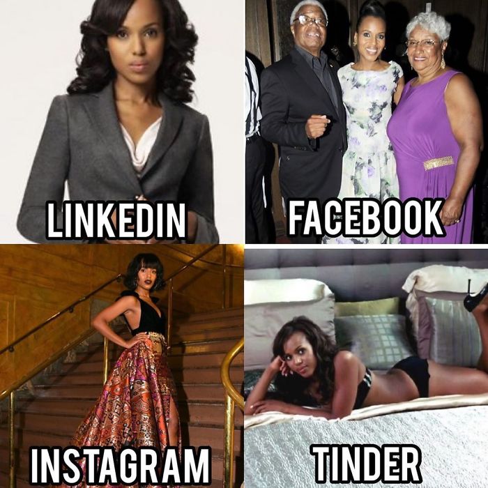 Kerry Washington - Linkedin Facebook Instagram Tinder