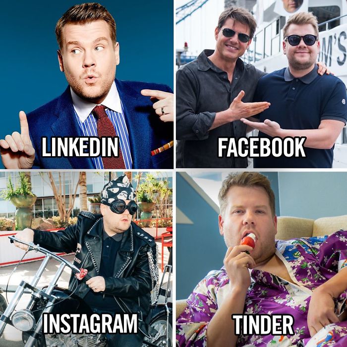 James Corden - Linkedin Facebook Instagram Tinder