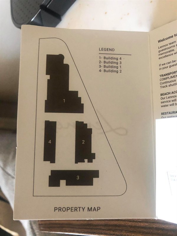 Legend Welcome to Lennox team guestrooms memorable. excellence wi 1 Building 4 2 Building 3 3 Building 1 4 Building 2 If we can be in your guest Transport Complimen Continuous Track shutti. Beach Acc Our Lennox service will water will b Restaura nur recta