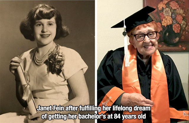 human behavior - Janet Fein after fulfilling her lifelong dream of getting her bachelor's at 84 years old