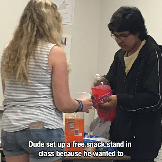shoulder - Dude set up a free snack.stand in class because he wanted to