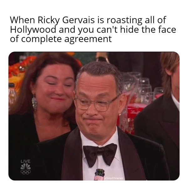 Golden Globe Awards - When Ricky Gervais is roasting all of Hollywood and you can't hide the face of complete agreement Live