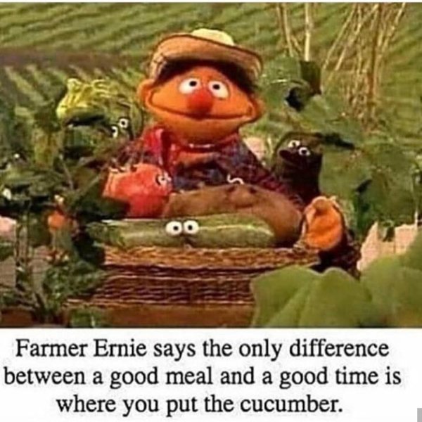 farmer ernie says - Farmer Ernie says the only difference between a good meal and a good time is where you put the cucumber.