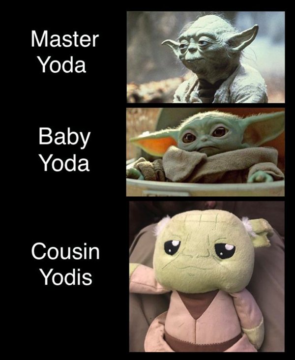 photo caption - Master Yoda Baby Yoda Cousin Yodis