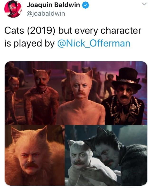 nick offerman cats meme - Joaquin Baldwin Cats 2019 but every character is played by