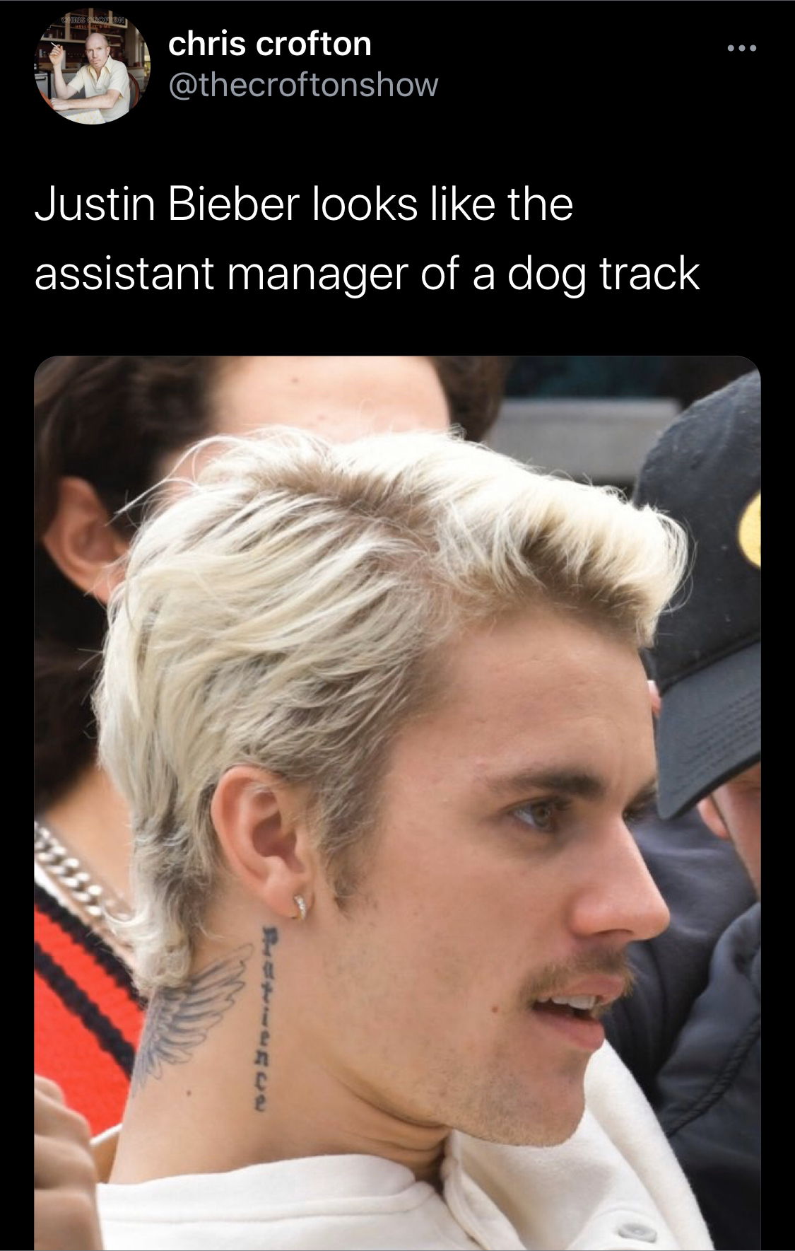 hairstyle - chris crofton Justin Bieber looks the assistant manager of a dog track