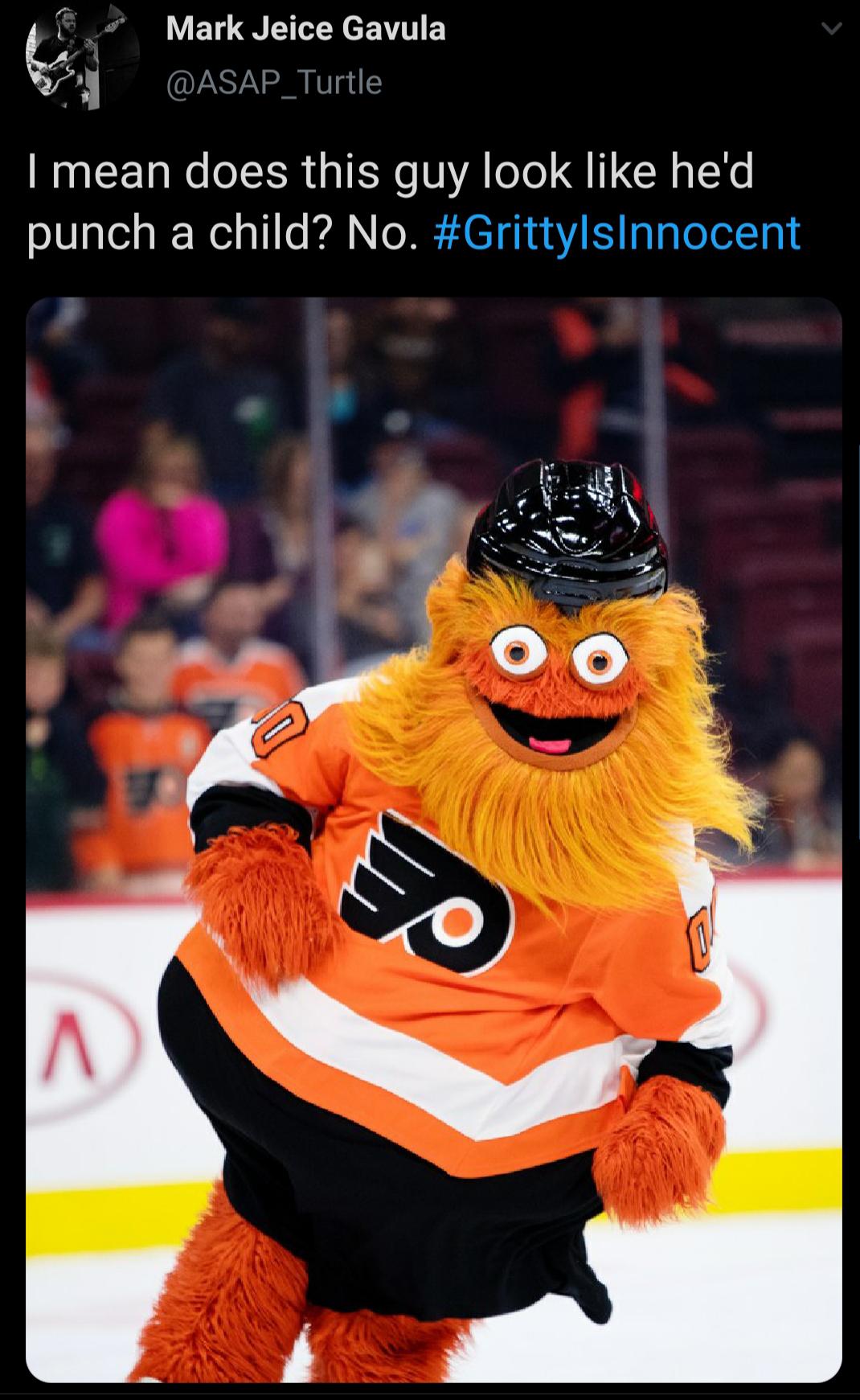 flyers gritty - Mark Jeice Gavula I mean does this guy look he'd punch a child? No. a