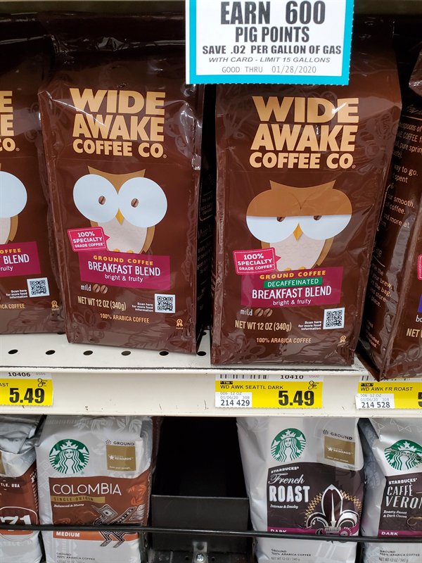 snack - Earn 600 Pig Points Save .02 Per Gallon Of Gas With Card Limit 15 Gallons Good Thru 01282020 Wide Omm Awake Wide Awake Coffee Co. Coffee Co. Eotee pre spre ay to go mooth coffee more a 100% Specialty Leco Offee Blend ruity Ground Coffee Breakfast 